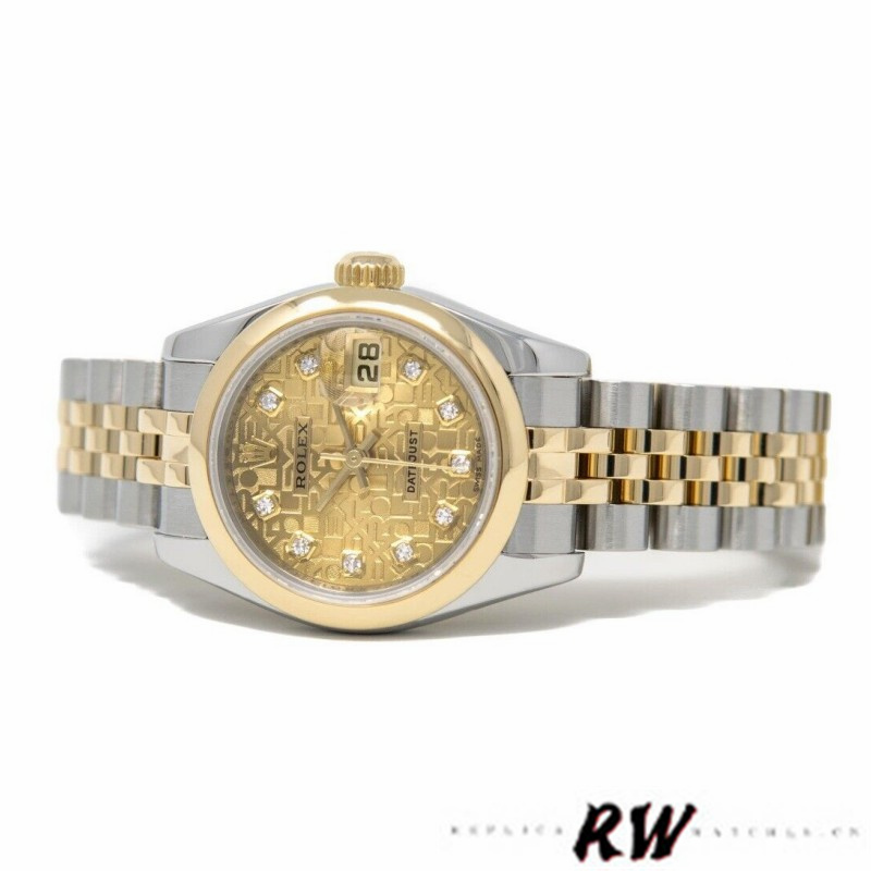 Rolex Datejust 179163 Champagne Jubilee Diamond Dial Domed Dezel 26MM Lady Replica Watch - QualitySwissReplica