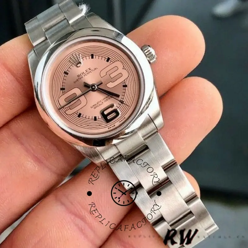 Rolex Oyster Perpetual 177200 Pink Maxi Arabic Dial Domed Bezel 31mm Lady Replica Watch - QualitySwissReplica