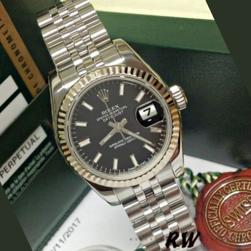Rolex Datejust 179174 Black Index Dial Fluted Bezel 26MM Lady Replica Watch - QualitySwissReplica