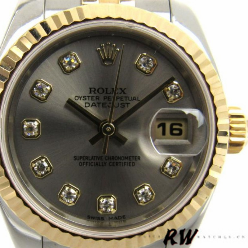 Rolex Datejust 179173 Gray Diamond Dial Fluted Bezel 26MM Lady Replica Watch - QualitySwissReplica
