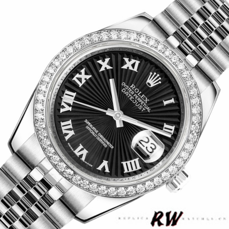 Rolex Datejust 178384 Stainless Steel Black Sunburst dial 31MM Lady Replica Watch - QualitySwissReplica