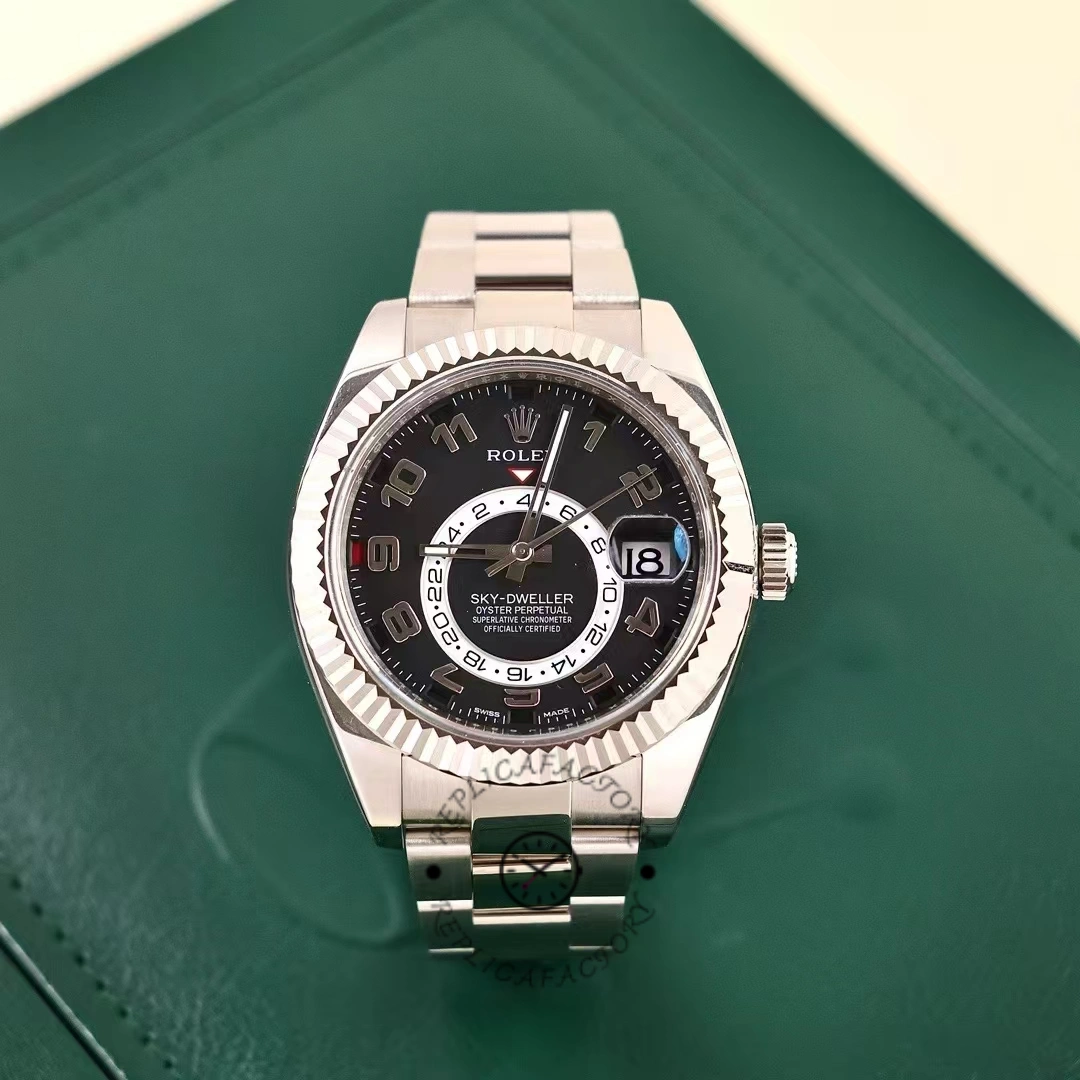 Rolex Sky-Dweller 326939 Fluted Bezel Black Dial 42MM Mens Replica Watch - QualitySwissReplica