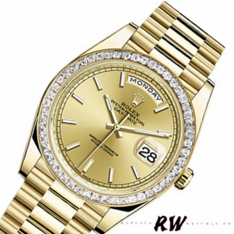 Rolex Day-Date 228398TBR Champagne Index Dial Diamond Bezel 40mm Mens Replica Watch - QualitySwissReplica