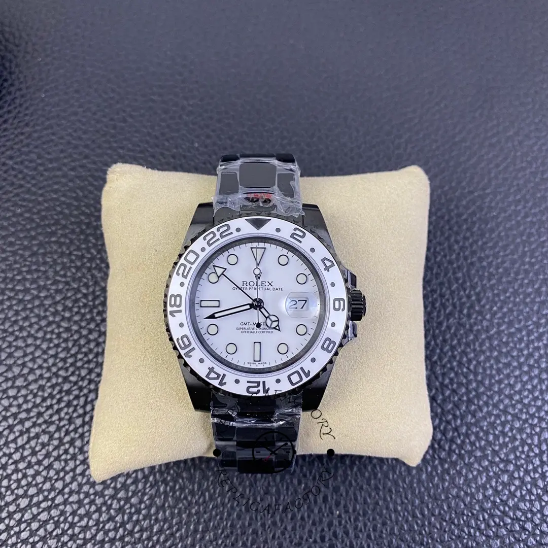 Rolex GMT Master II Black PVD/DLC Coated White Dial Stainless Steel 16710 Men's Watch - QualitySwissReplica