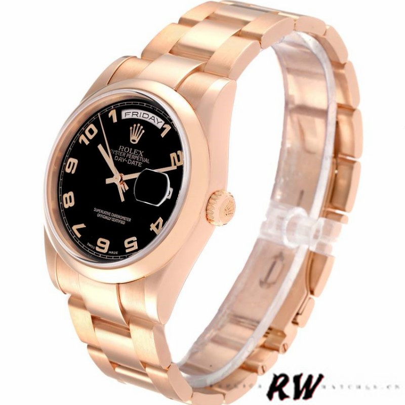 Rolex President Day Date 118205 Rose Gold Black Dial 36mm Unisex Replica Watch - QualitySwissReplica