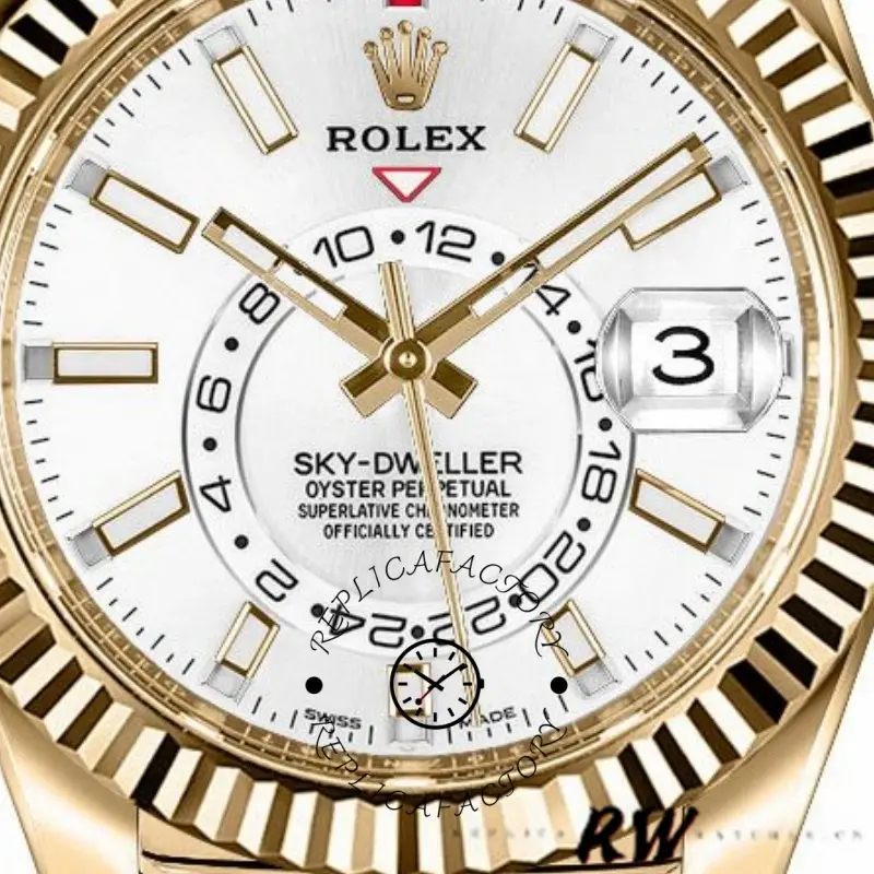Rolex Sky-Dweller 326138 White Dial Yellow Gold 42MM Mens Replica Watch - QualitySwissReplica