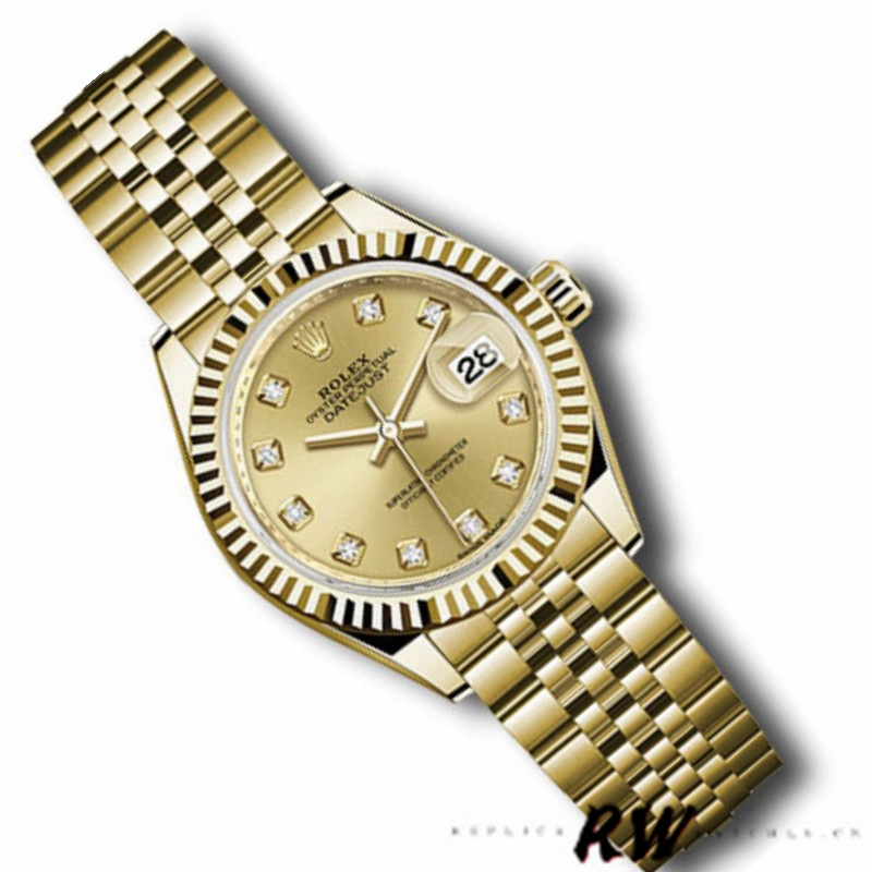 Rolex Datejust 279178 Champagne Diamond Dial Yellow Gold 28mm Lady Replica Watch - QualitySwissReplica