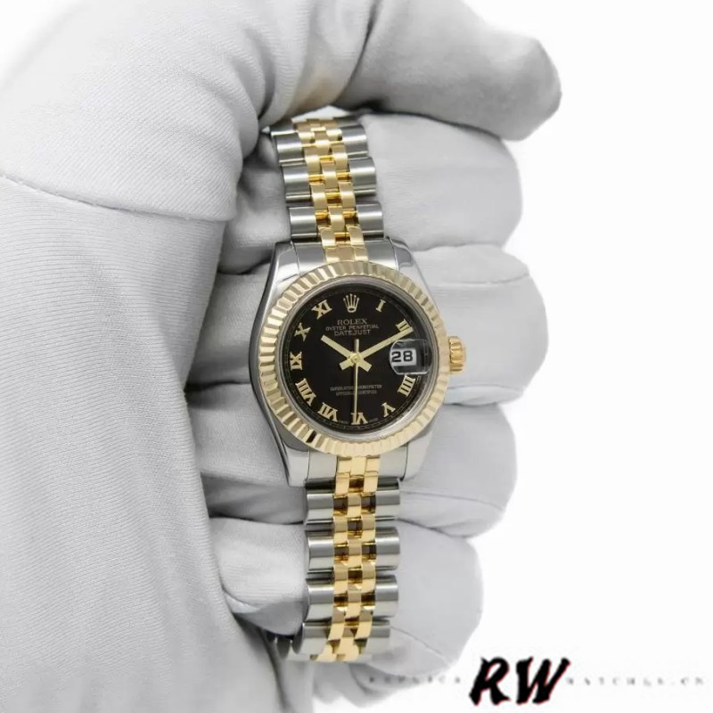Rolex Datejust 179173 Black Dial Fluted Bezel 26MM Lady Replica Watch - QualitySwissReplica