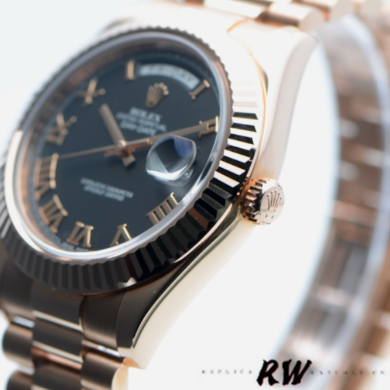 Rolex Day-Date 218235 Black Roman Numerals Dial Rose Gold 41MM Mens Replica Watch - QualitySwissReplica