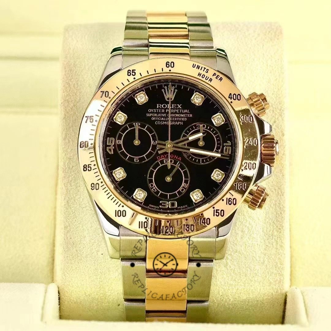 Rolex Daytona 116523 Stainless Steel Black Diamond Dial 40mm Mens Replica Watch - QualitySwissReplica