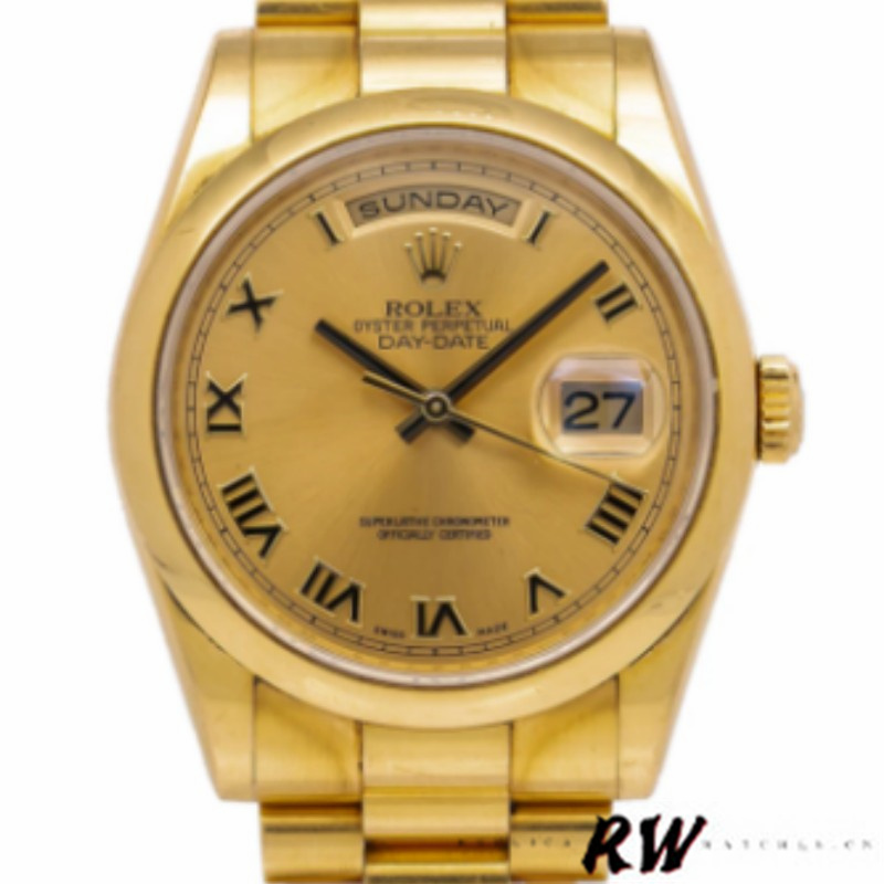 Rolex Day-Date 118208 Champagne Dial Roman Numerals 36mm Unisex Replica Watch - QualitySwissReplica