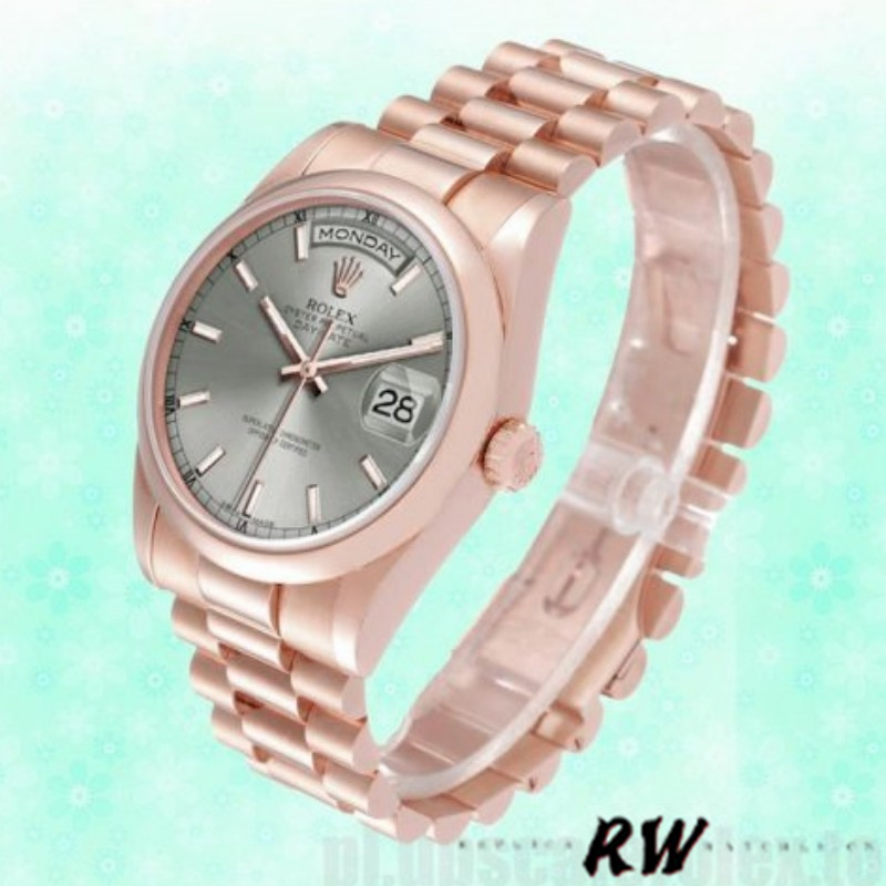 Rolex Day-Date 118205 Rose Gold Rhodium Grey Dial 36mm Unisex Replica Watch - QualitySwissReplica