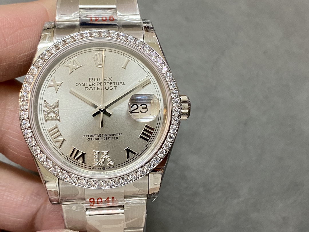 Rolex Datejust 36mm Stainless Steel m126284rbr 0022 Silver Roman VI IX Oyster - QualitySwissReplica