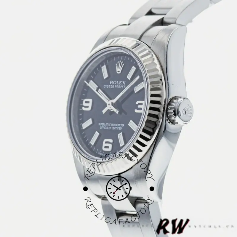 Rolex Oyster Perpetual 176234 Fluted Bezel Black Arabic Dial 26MM Lady Replica Watch - QualitySwissReplica