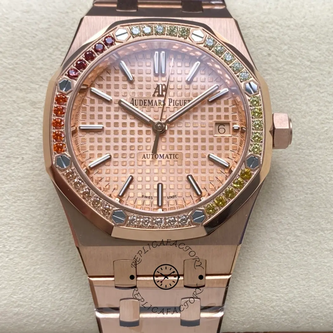 AP Replica Royal Oak 37 Pink Dial 15451OR.YY.1256OR.01 Gem-Set Watch - QualitySwissReplica