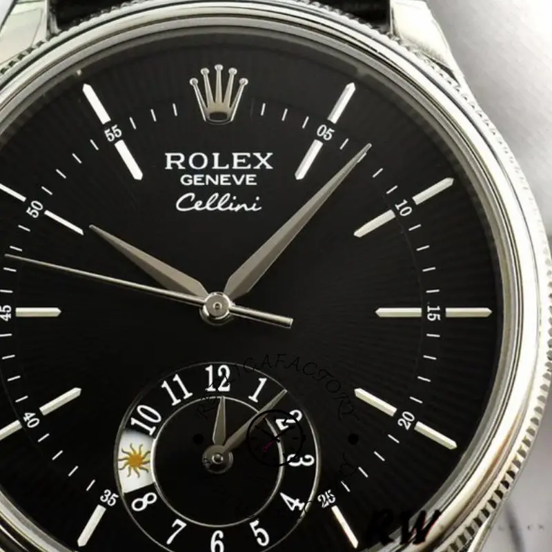 Rolex Cellini Dual Time 50529 Black Guilloche Dial 39mm Mens Replica Watch - QualitySwissReplica