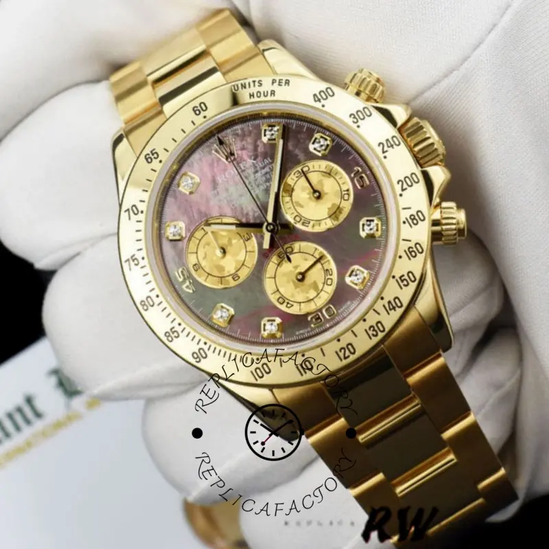 Rolex Cosmograph Daytona 116528 Black MOP Diamond Dial 40MM Mens Replica Watch - QualitySwissReplica