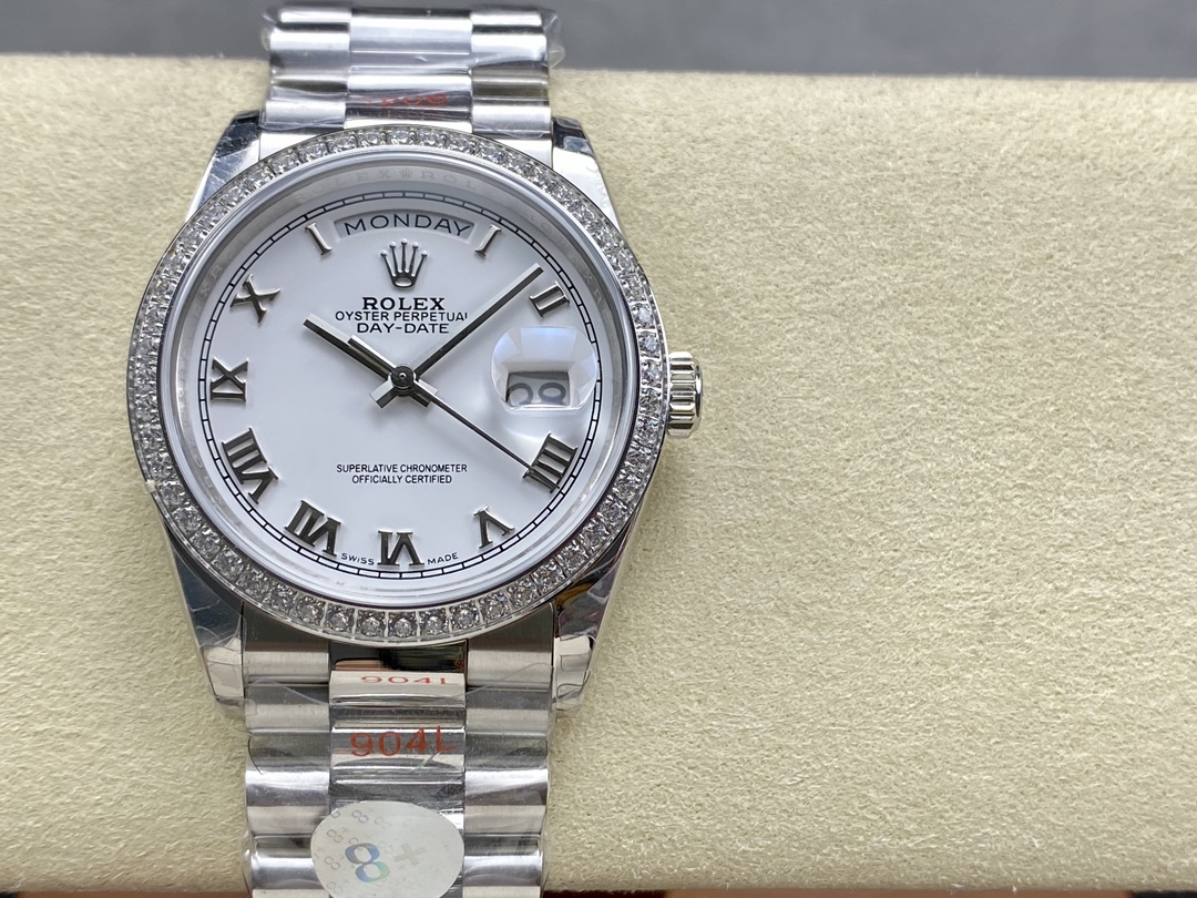 Rolex Day Date 36 White Gold Diamond Bezel White Dial m128399tbr 0019 - QualitySwissReplica