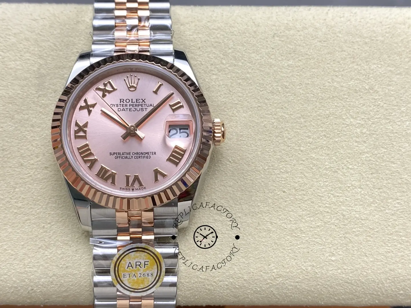 Rolex Datejust 278271 Sun Dust Roman Dial Two Tone Rose Gold Fluted Bezel Jubilee - QualitySwissReplica