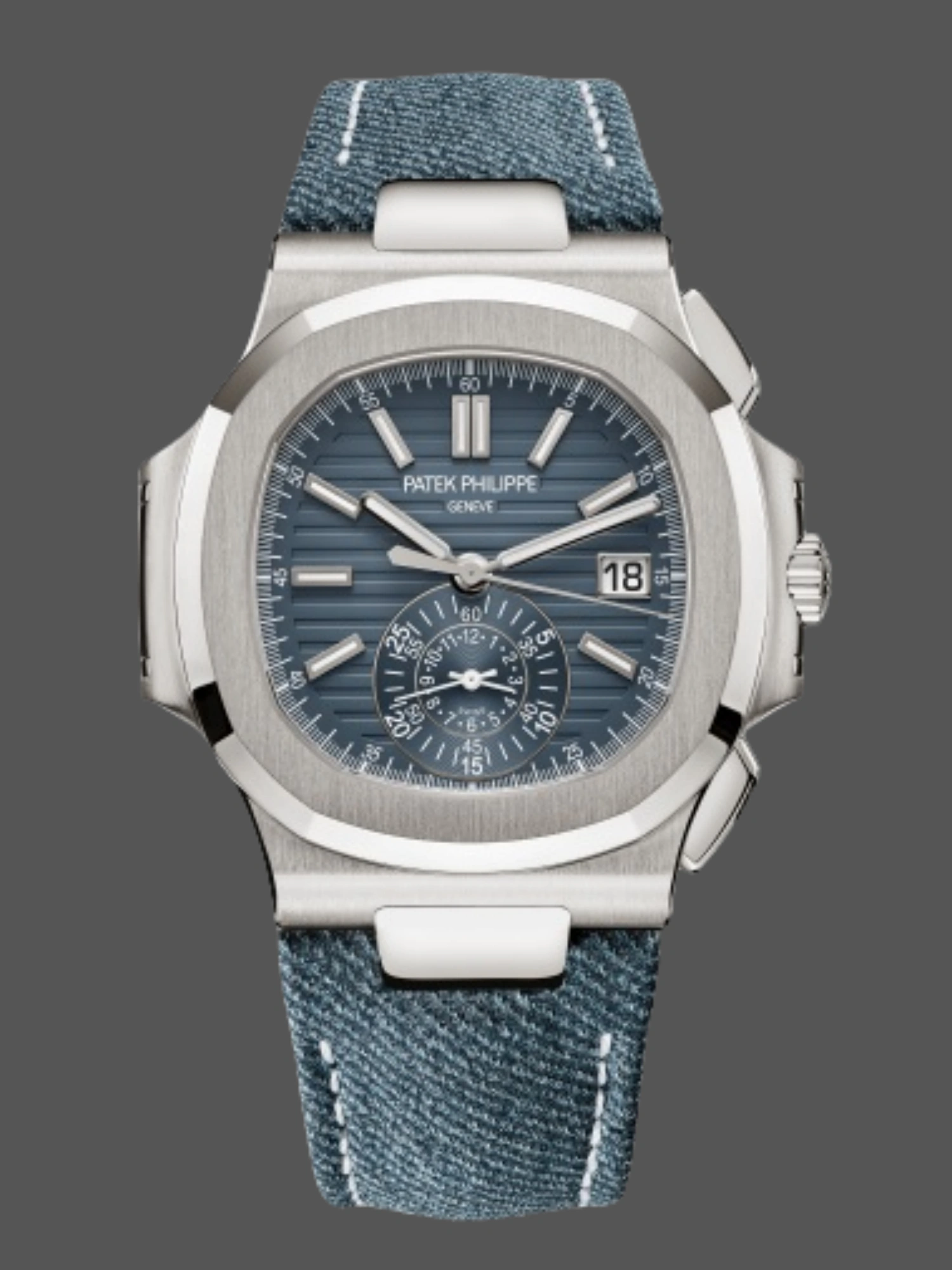 Patek Philippe Nautilus Replica 5980/60G-001 Flyback Chronograph Blue Gray Dial Men's Watch - QualitySwissReplica