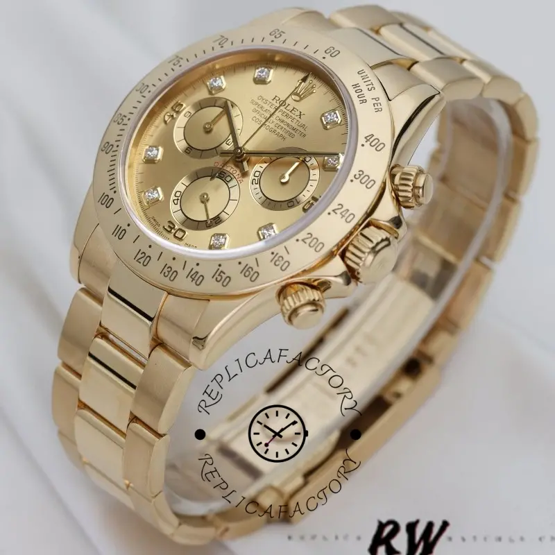 Rolex Cosmograph Daytona 116528 Champagne Diamond Dial 40mm Mens Replica Watch - QualitySwissReplica