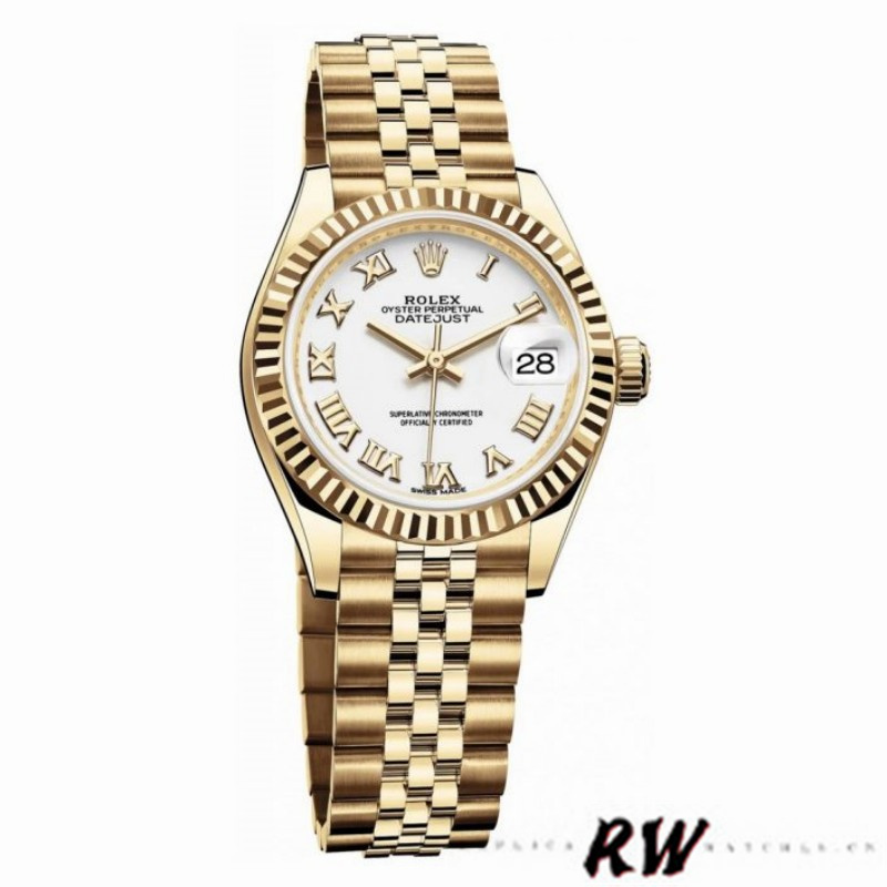 Rolex Datejust 279178 White Roman Dial Yellow Gold 28mm Lady Replica Watch - QualitySwissReplica
