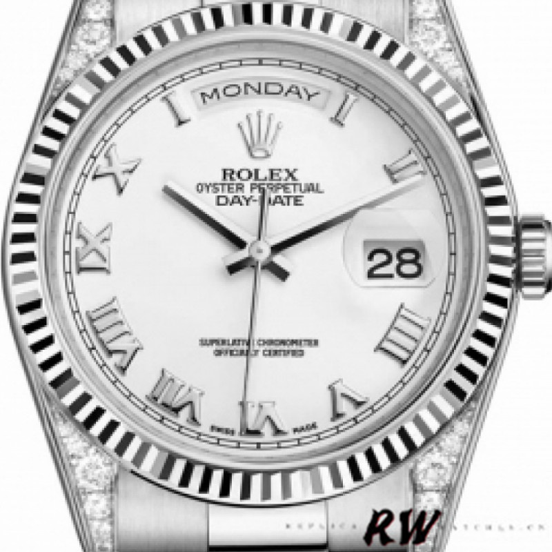 Rolex Day Date 118339 White Dial Fluted Bezel 36mm Unisex Replica Watch - QualitySwissReplica