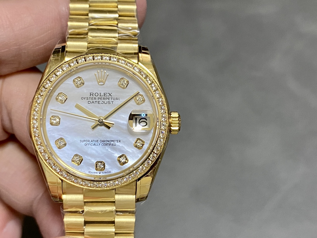 Rolex Datejust 31 Yellow Gold Mother-of-Pearl Diamond Dial Diamond Bezel m278288rbr 0006 - QualitySwissReplica