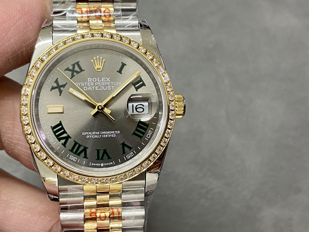 Rolex Datejust 36 Yellow Gold & Diamonds Slate Wimbledon Roman Dial m126283rbr 0021 - QualitySwissReplica