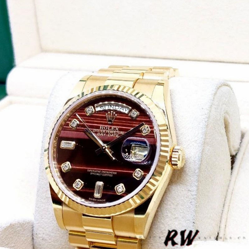 Rolex Day-Date 118238 Oyster Bracelet Diamond Bulls Eye Dial 36mm Unisex Replica Watch - QualitySwissReplica
