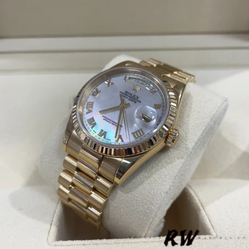 Rolex Day-Date 118238 White Mother of Pearl Roman Dial 36mm Unisex Replica Watch - QualitySwissReplica