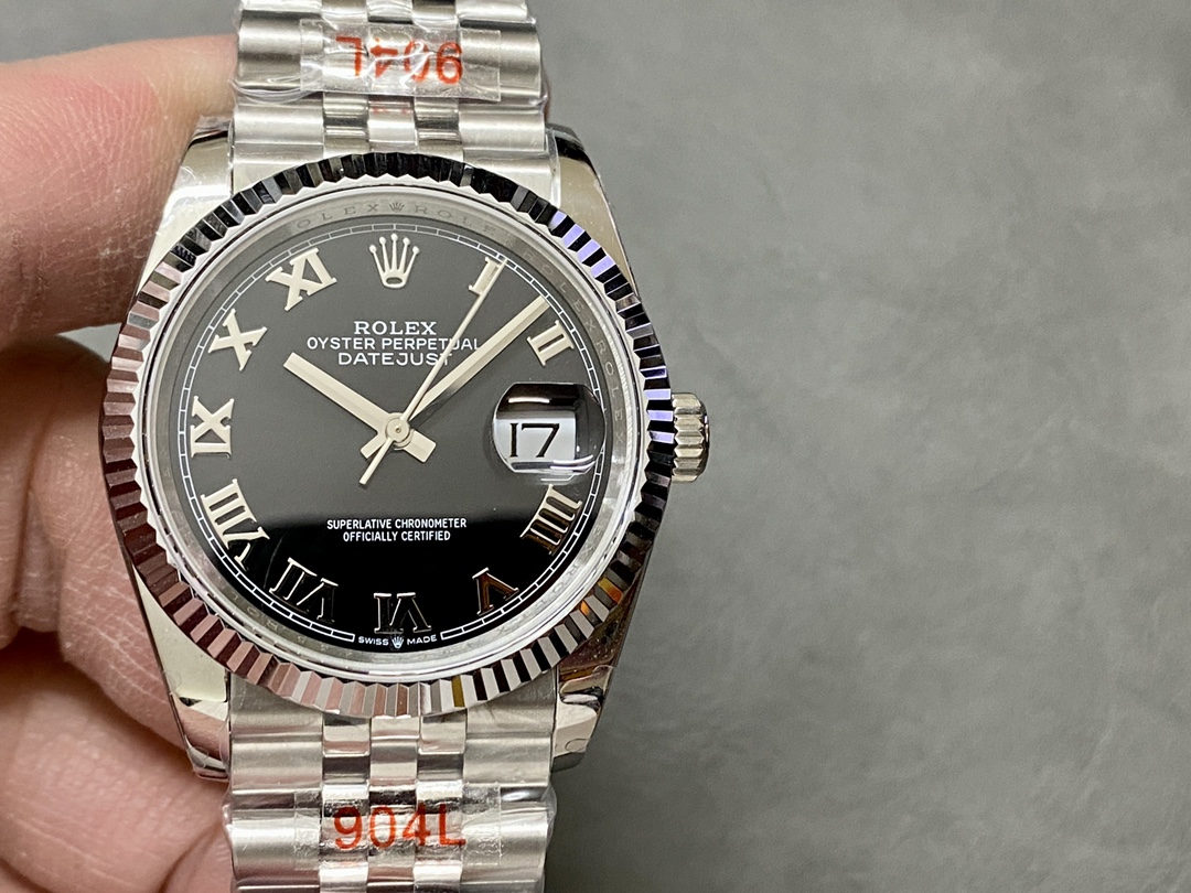 Rolex Datejust 116234 Stainless Steel Fluted Bezel Black Roman Dial 36mm Mens Replica Watch - QualitySwissReplica