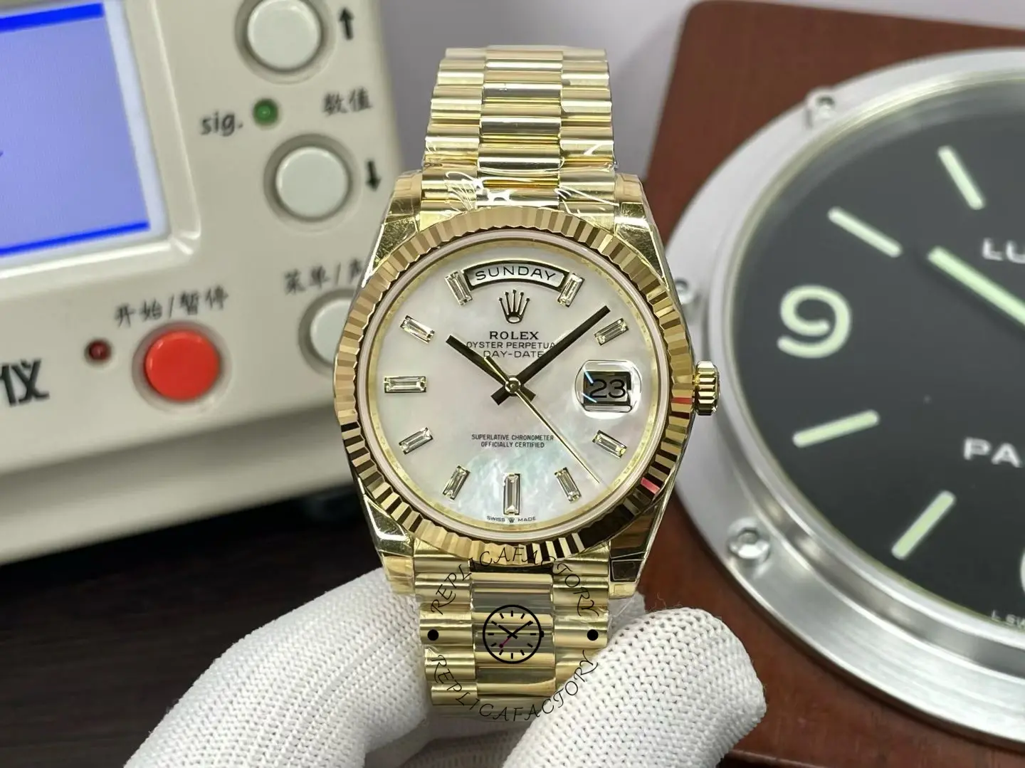 Rolex Day Date Oyster 40 mm Yellow Gold President Mother of Pearl Diamond Dial M228238 0071 - QualitySwissReplica