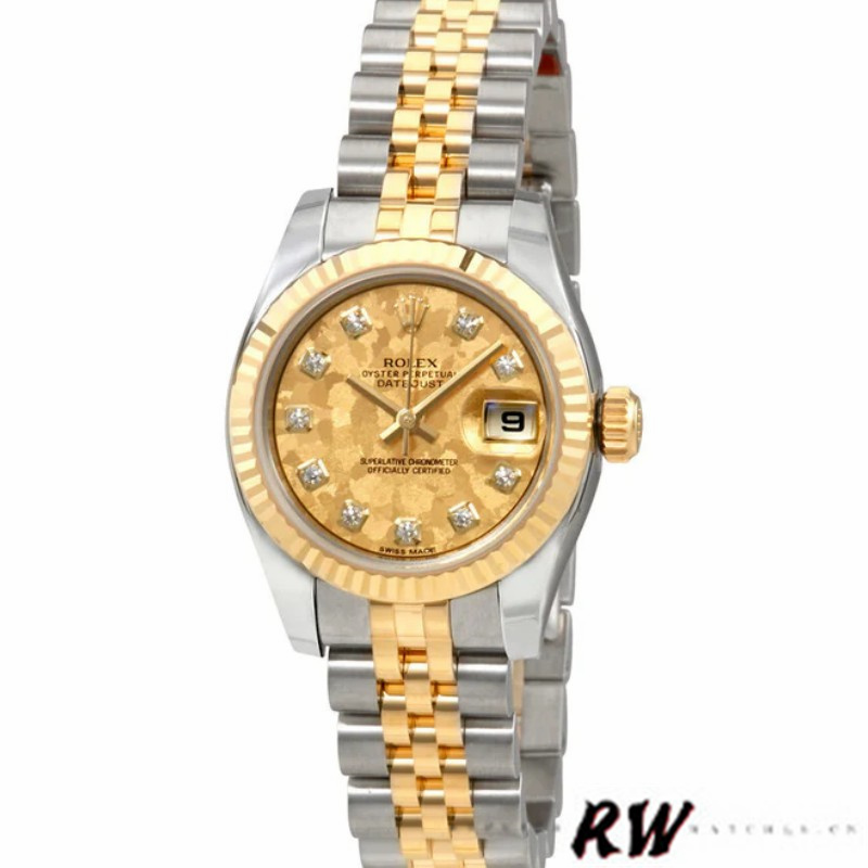 Rolex Datejust 179173 Crystal Champagne Dial Fluted Bezel 26MM Lady Replica Watch - QualitySwissReplica