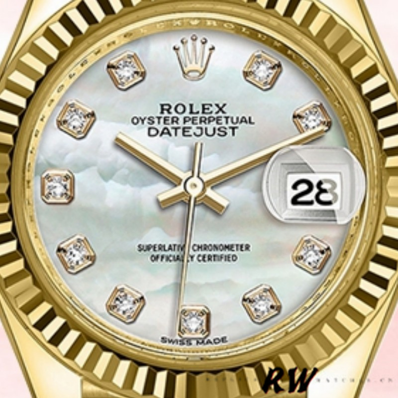 Rolex Datejust 279178 MOP Diamond Dial Yellow Gold 28mm Lady Replica Watch - QualitySwissReplica