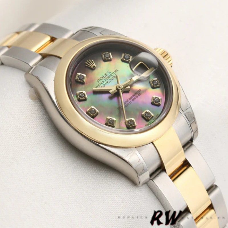 Rolex Datejust 179163 Black Mother of Pearl Dial Domed Dezel 26MM Lady Replica Watch - QualitySwissReplica