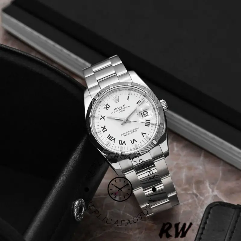 Rolex Oyster Perpetual Date 115210 White Roman Numeral Dial Unisex Replica Watch - QualitySwissReplica