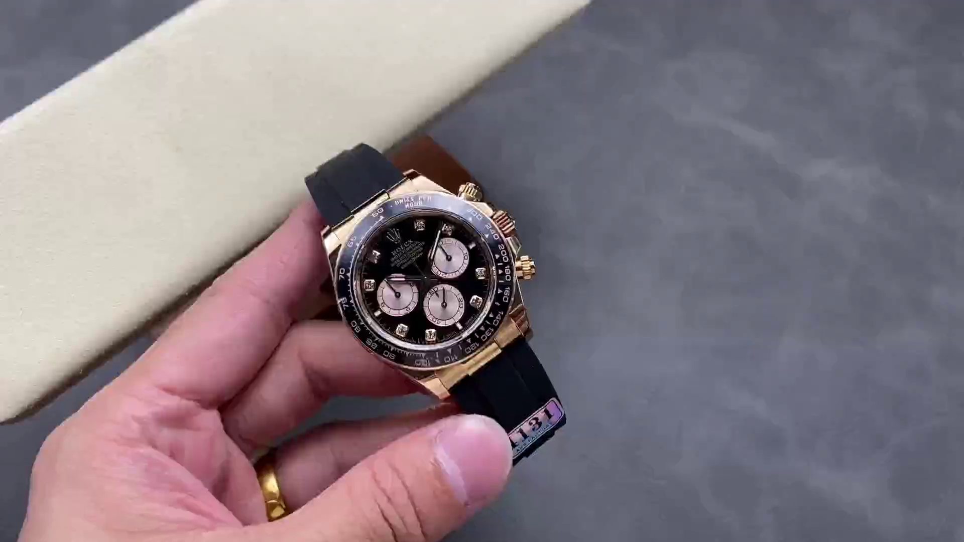 Rolex Daytona Everose Rubber 126515LN 0004 Black Dial Diamond Watch - QualitySwissReplica