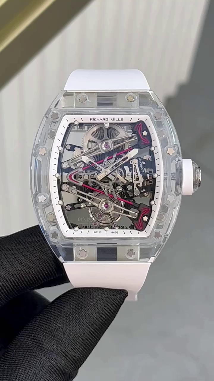 RM38-02 Richard Mille Tourbillon Movement Edition Crystal White Rubber Strap - QualitySwissReplica