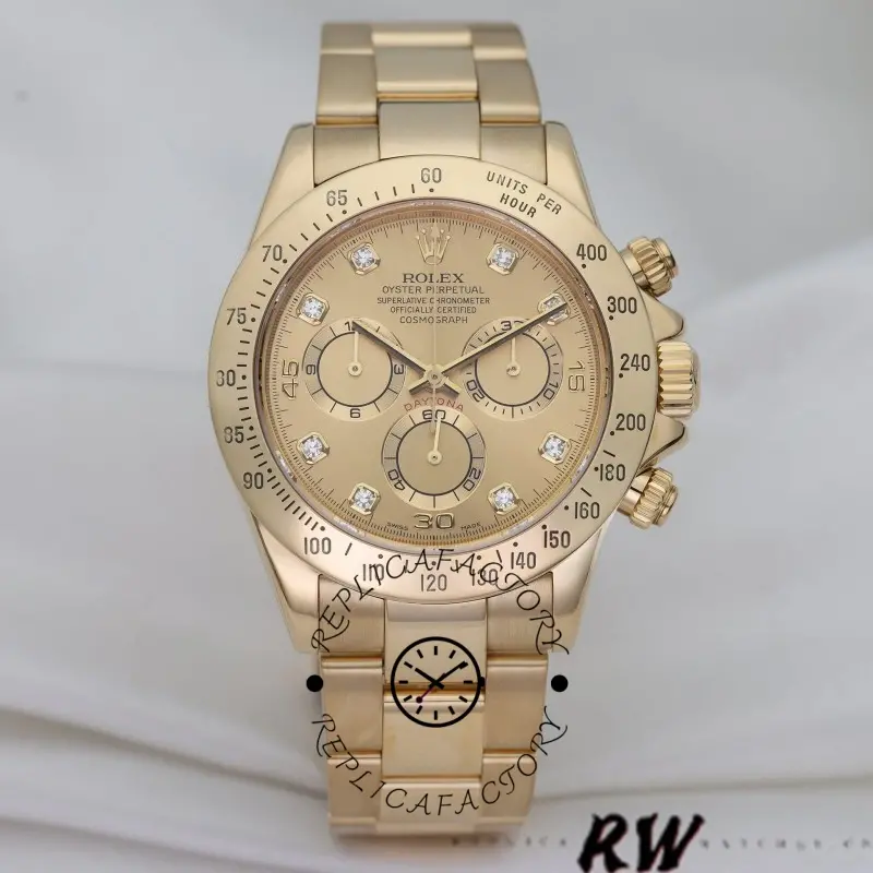 Rolex Cosmograph Daytona 116528 Champagne Diamond Dial 40mm Mens Replica Watch - QualitySwissReplica