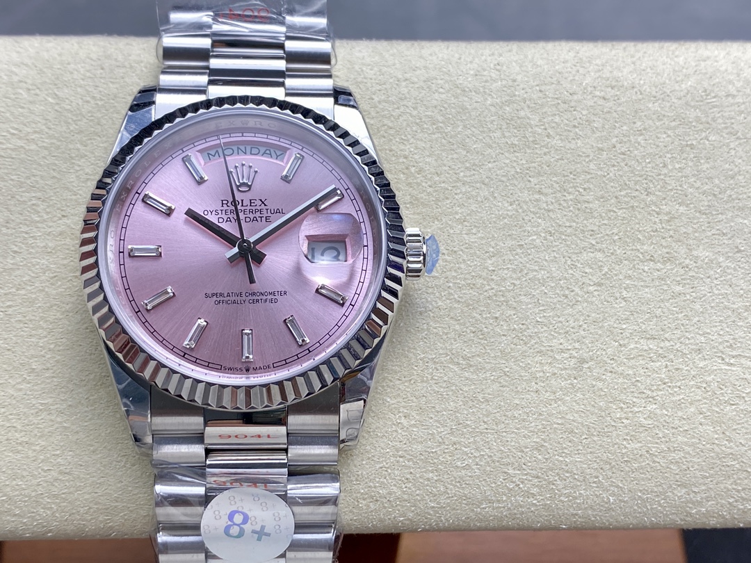 Rolex Day Date 36mm Pink Diamond-Set Dial Fluted Bezel President m128239 0071 - QualitySwissReplica