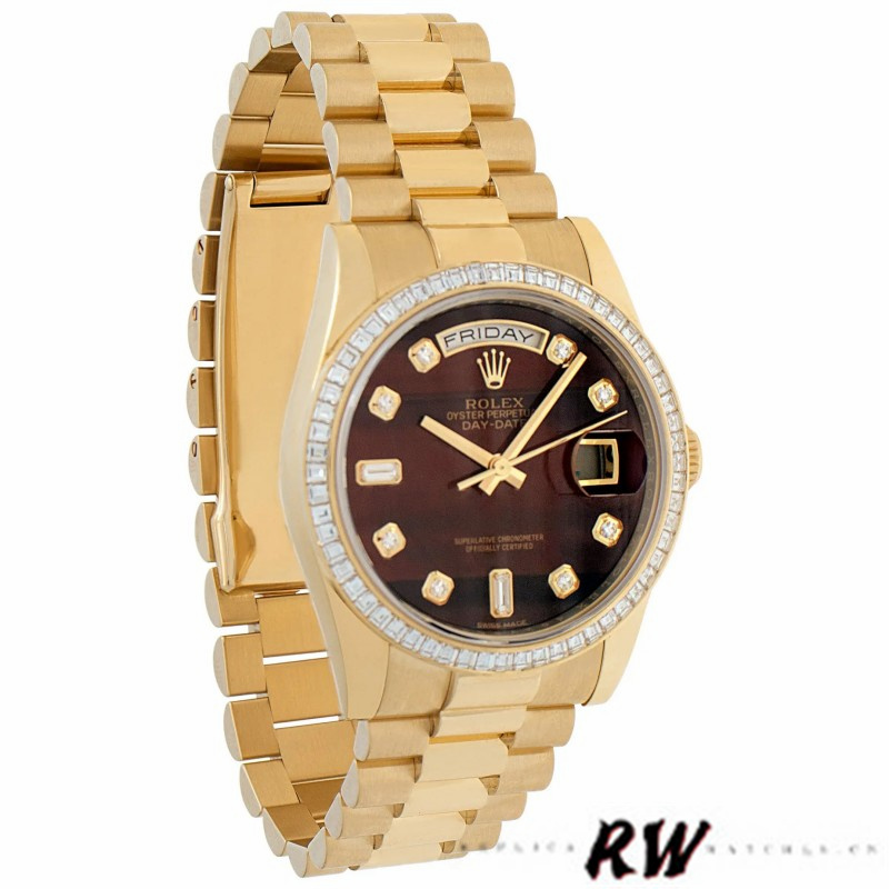 Rolex Day-Date 118398 Bulls Eye Brown Diamond Dial 36MM Unisex Replica Watch - QualitySwissReplica