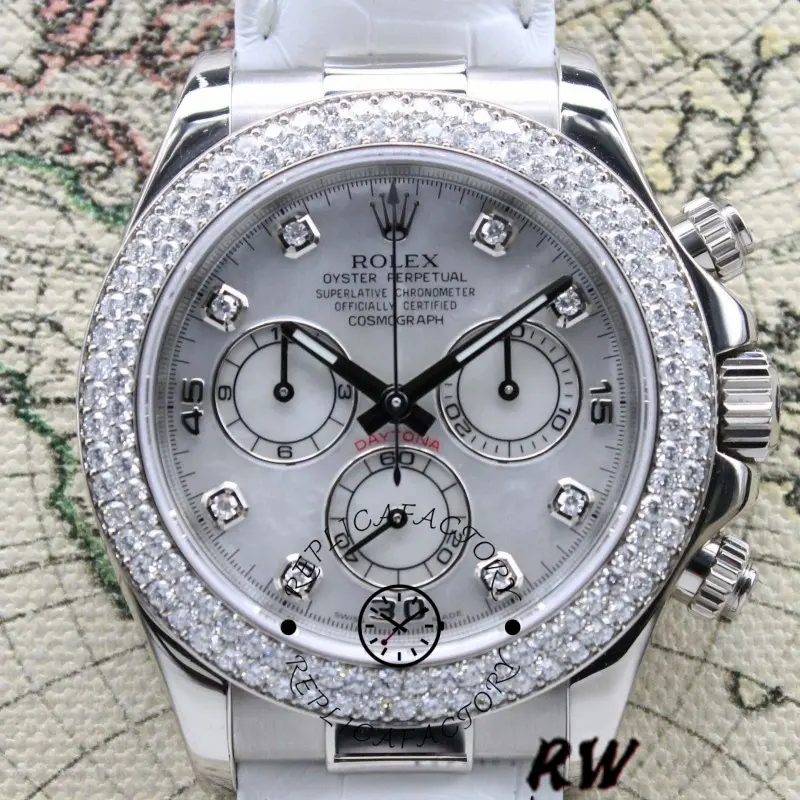 Rolex Cosmograph Daytona 116589 White MOP Diamond Dial 40MM Mens Replica Watch - QualitySwissReplica