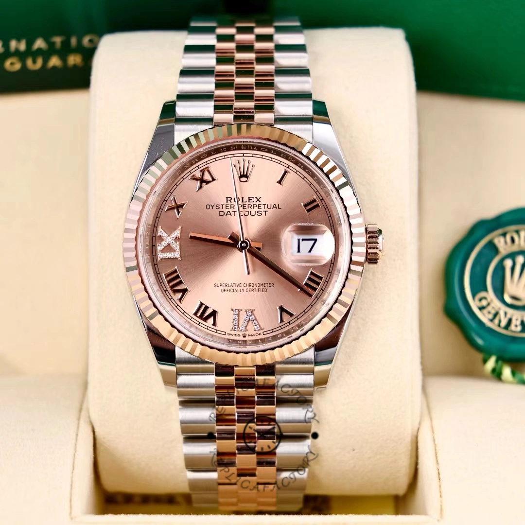Rolex Datejust 36 Steel & Everose Gold Rose Diamond Pave Roman Dial m126231 0027 - QualitySwissReplica