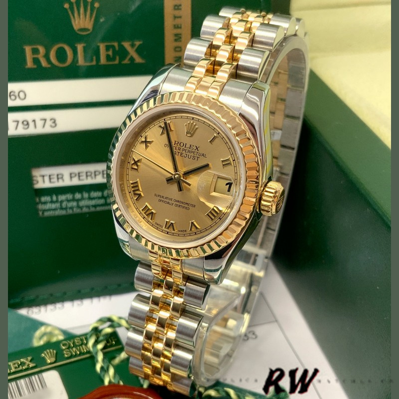 Rolex Datejust 179173 Champagne Roman Numeral Dial 26MM Lady Replica Watch - QualitySwissReplica