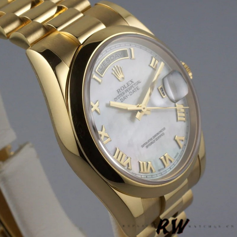 Rolex Day-Date 118208 Mother of Pearl Roman Numeral Dial 36mm Unisex Replica Watch - QualitySwissReplica