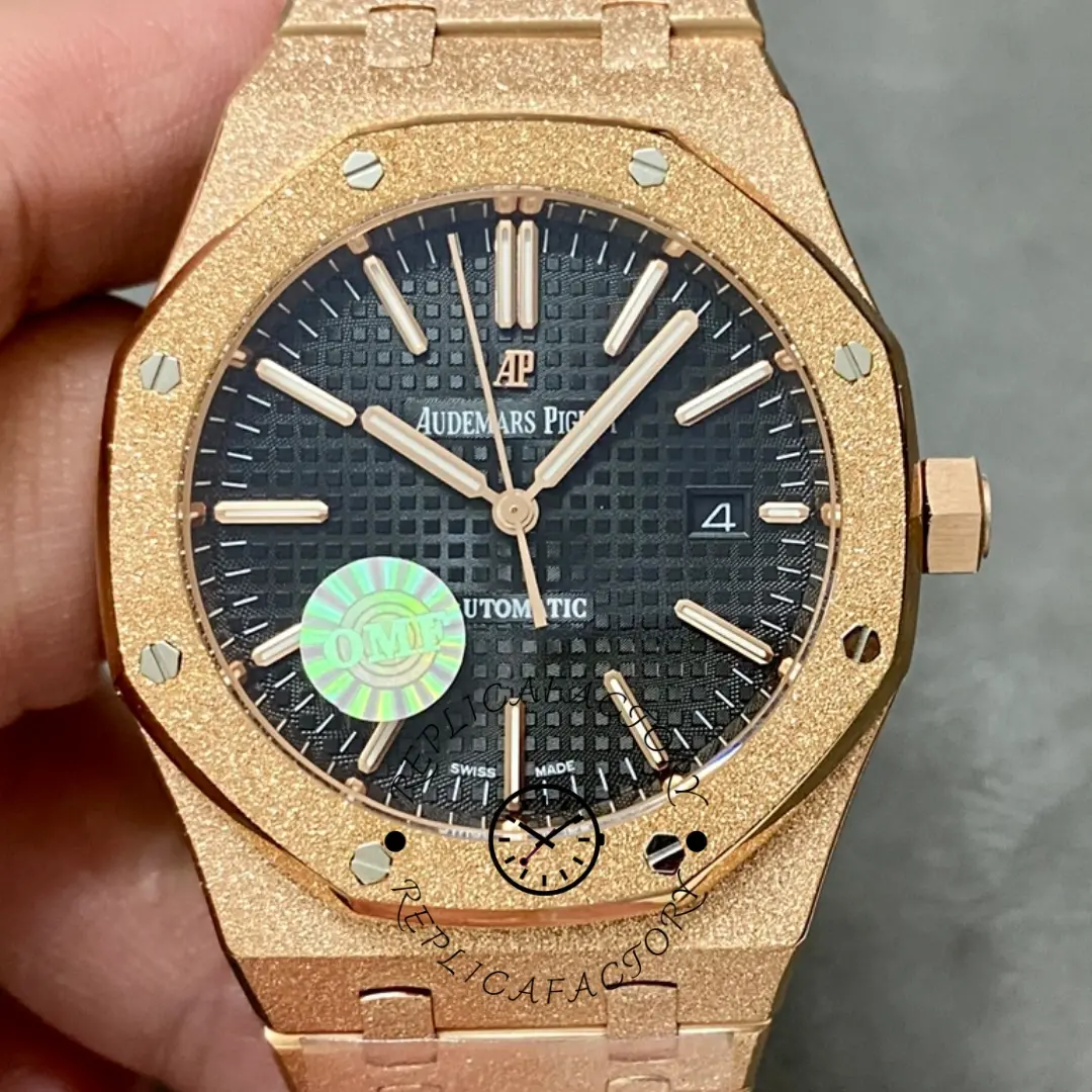 AP 15454OR.GG.1259OR.01 Royal Oak Replica Frosted Rose Gold 37 Black Dial - QualitySwissReplica