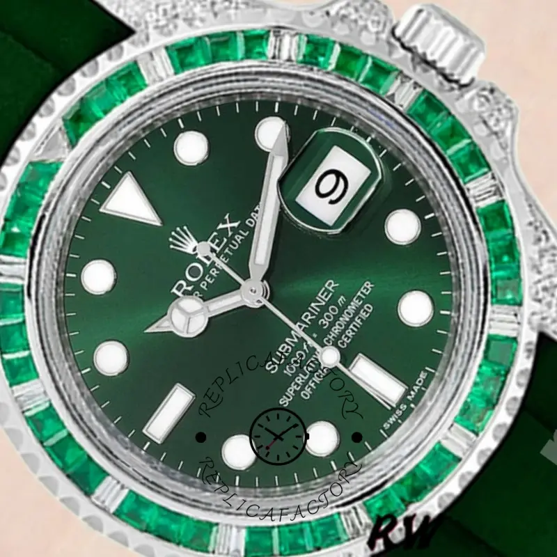 Rolex Submariner 116610 Green Dial Rubber strap 40mm Mens Replica Watch - QualitySwissReplica