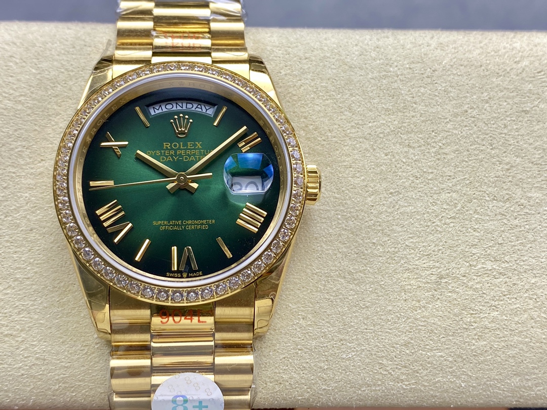 Rolex Day Date 36 36mm Green Ombré Dial Diamond-Set Bezel President Bracelet m128348rbr 0068 - QualitySwissReplica