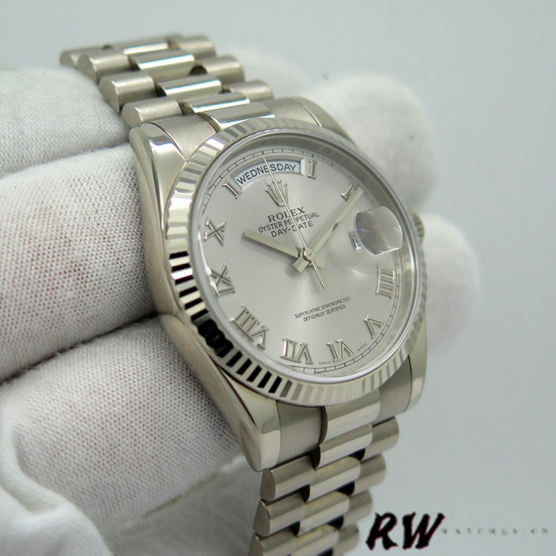 Rolex Day-Date 118239 Rhodium Roman Dial white gold 36mm Unisex Replica Watch - QualitySwissReplica